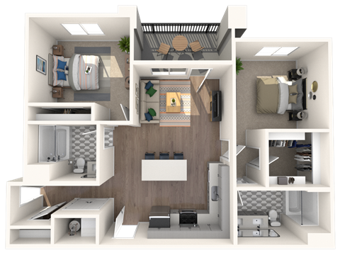 Floor plan for 2 beds, 2 baths, 1144 sqft